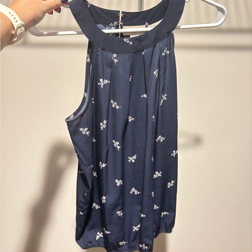 LOFT Navy Blue Floral Blouse